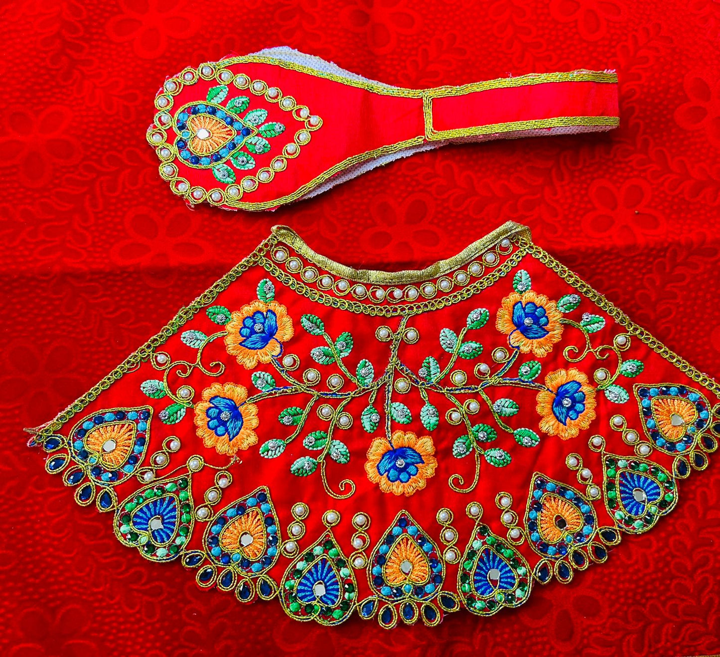 Multicolor Mata Rani Dress Lehenga and Patka