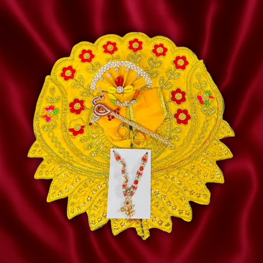 Laddu Golpal Dress Set of 5 items [Dress,Bansuri,Mala,Pagdi,Kadhe]