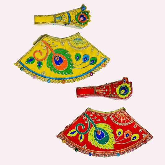 Mata Rani Dress With Lehnga and Patka (Red and Yellow Pair)